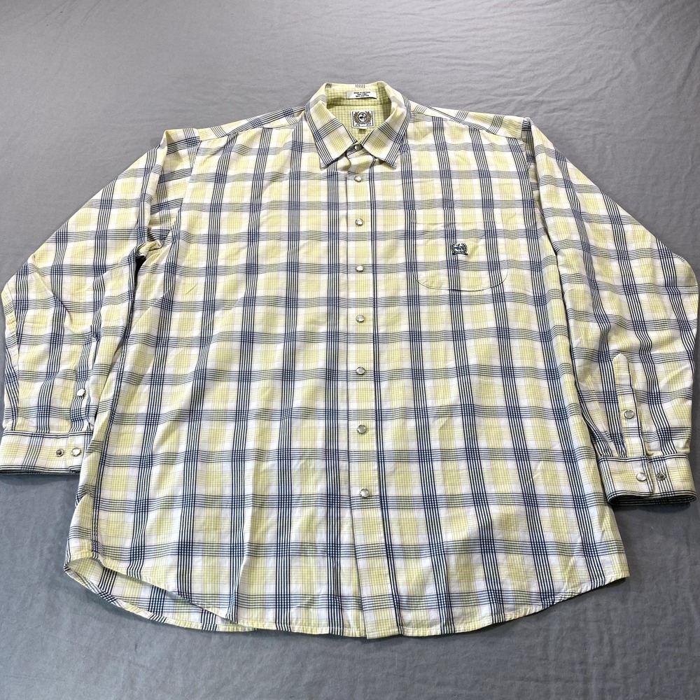 Cinch Shirt Adult XL Blue Yellow White Pearl Snap Cowboy Western Casual Mens‎